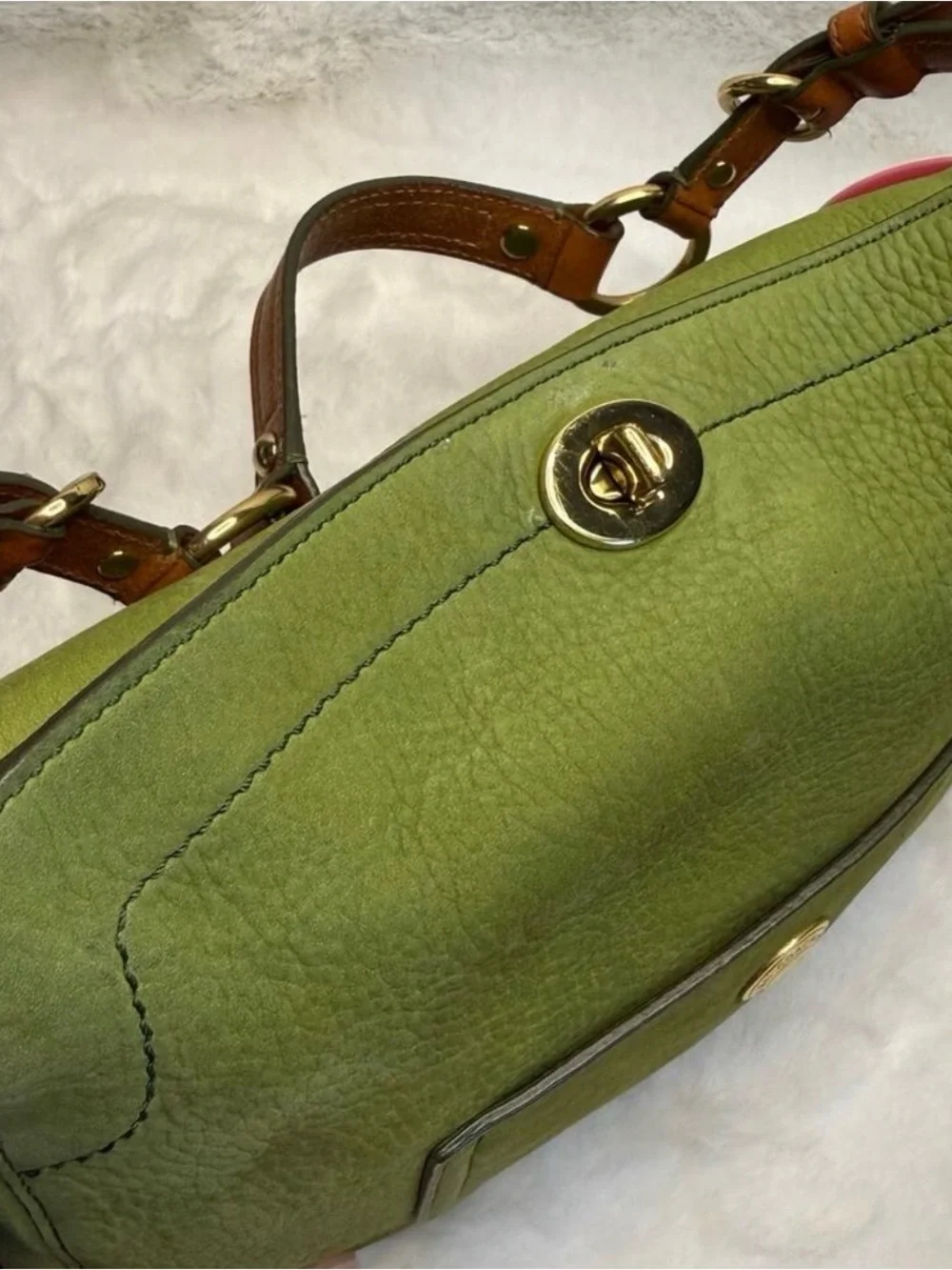 RARE y2k COACH 8A54 Chelsea Hobo Turnlock Nubuc Green Shoulder Bag